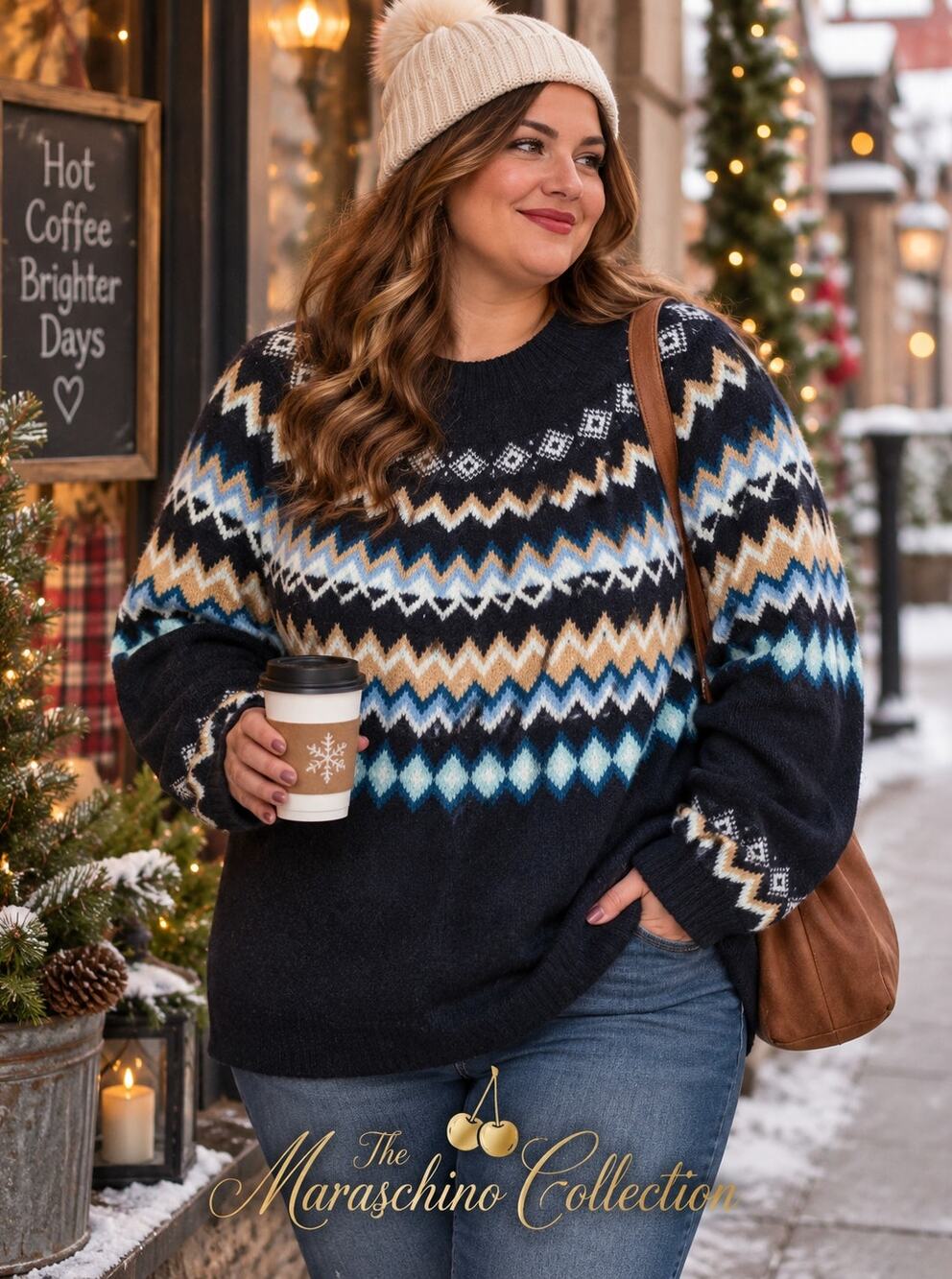 Fair Isle Sweater Navy Blue Scandinavian Nordic Winter Apres Ski Plus 4X NWT